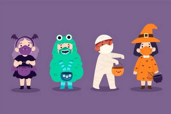 Dessin Main Collection Enfants Halloween Plat — Image vectorielle
