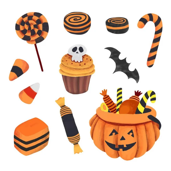 Handgezeichnete Halloween Süßigkeiten Kollektion — Stockvektor