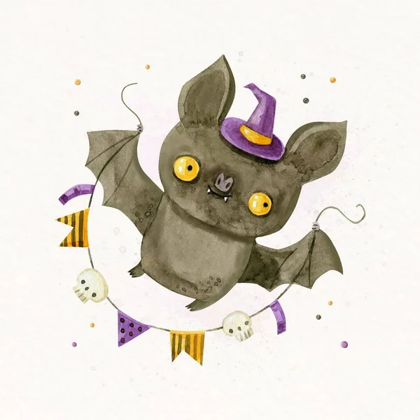 Akwarela Halloween Bat Wektor Projekt Ilustracja — Wektor stockowy