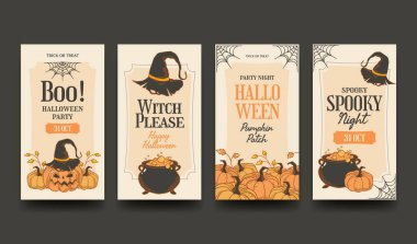 El çizimi Cadılar Bayramı Instagram hikayeleri, vektör tasarımı illüstrasyonları