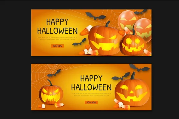 Realistische Halloween Horizontale Banners Set Vector Ontwerp Illustratie — Stockvector
