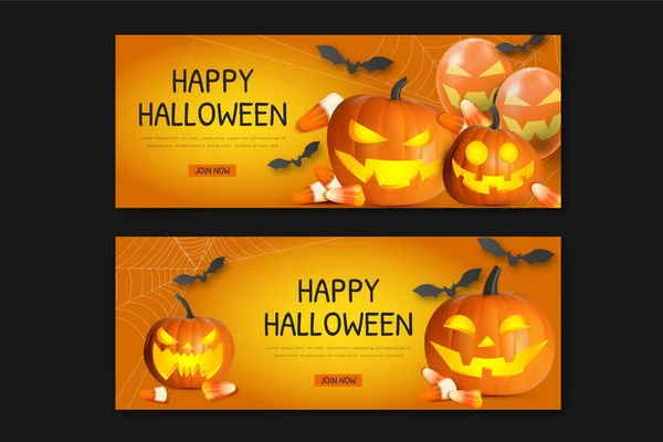 Realista Halloween Horizontal Banners Set Vector Diseño Ilustración — Vector de stock