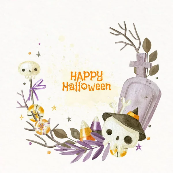 Aquarel Halloween Frame Template Vector Ontwerp Illustratie — Stockvector