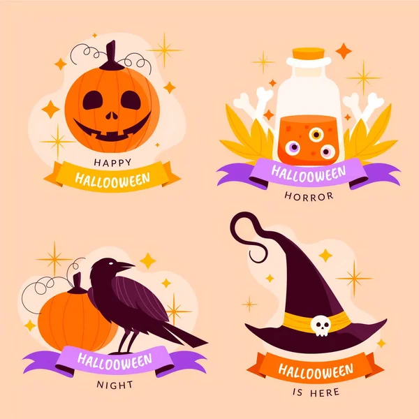 Hand Drawn Flat Halloween Labels Collection — Stock Vector