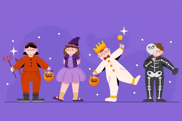 Mano Dibujado Halloween Plana Colección Niños — Vector de stock