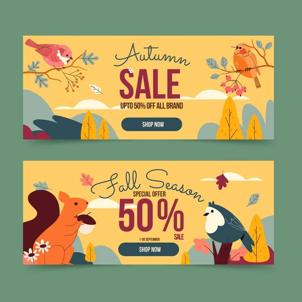 Hand Gezeichnet Flach Horizontal Herbst Verkauf Banner Set Vektor Design — Stockvektor