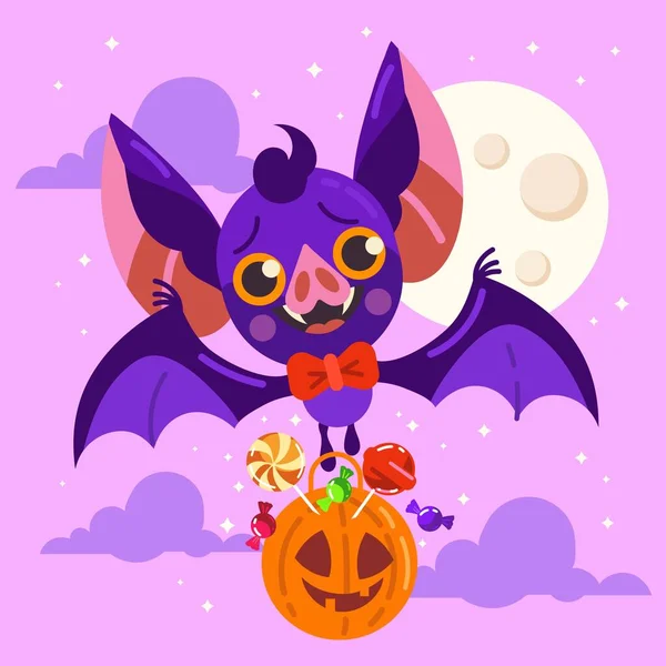 Plano Halloween Murciélago Vector Diseño Ilustración — Vector de stock