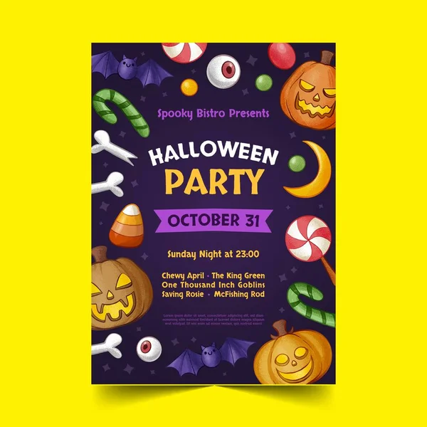 Handritad Halloween Vertikal Flyer Mall Vektor Design Illustration — Stock vektor