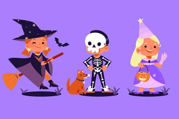 Hand Drawn Flat Halloween Characters Collection Vector Design Illustration — Stock Vector