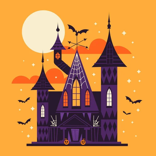 Flat Halloween House Vector Design Illustration — Stock Vector