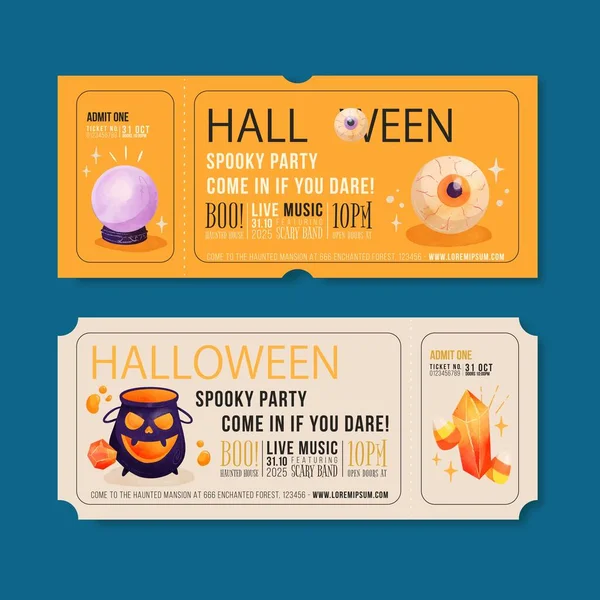 Acuarela Halloween Tickets Set Vector Diseño Ilustración — Vector de stock