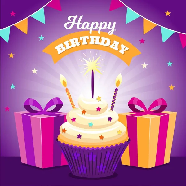 Happy Birthday You Gifts Cupcakes Vector Design Illustration — Stock Vector