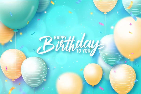 Gelukkige Verjaardag Achtergrond Met Pastel Blauw Gele Ballonnen Vector Ontwerp — Stockvector