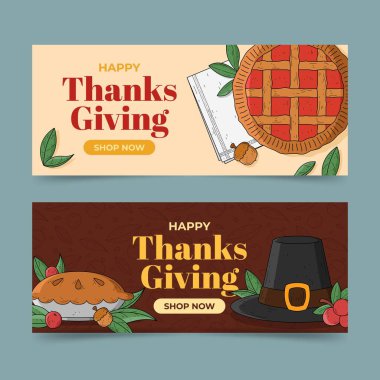 Elle çizilmiş şükran günü pankartları vektör tasarımı illüstrasyonu