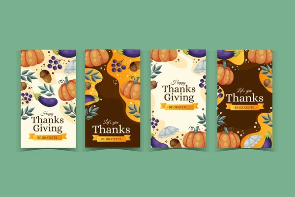 Elle çizilmiş şükran günü Instagram hikayeleri vektör tasarımı illüstrasyonu