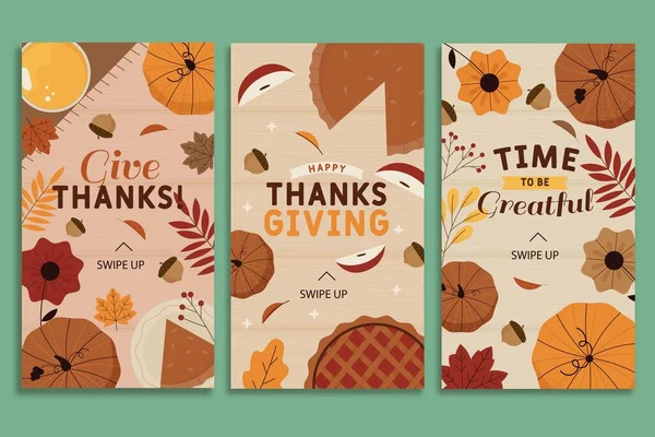 Hand Getekend Thanksgiving Instagram Verhalen Vector Ontwerp Illustratie — Stockvector