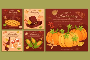 Elle çizilmiş düz şükran günü instagramı koleksiyon vektör tasarımı illüstrasyonuName