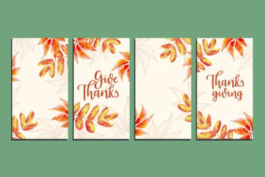 Altın yapraklar el çizimi Şükran Günü Instagram hikayeleri vektör tasarımı illüstrasyonu