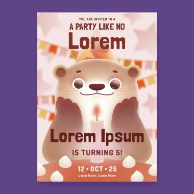 Çocukların doğum günü davetiye şablonu vektör tasarımı çizimi