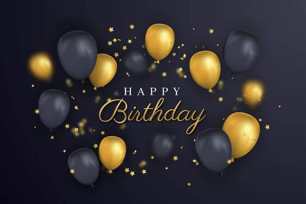 Happy Birthday Gold Black Balloons Vector Design Illustration — Stock Vector
