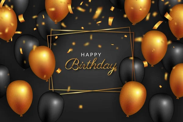 Happy Birthday Orange Black Balloons Vector Design Illustration — Stock Vector