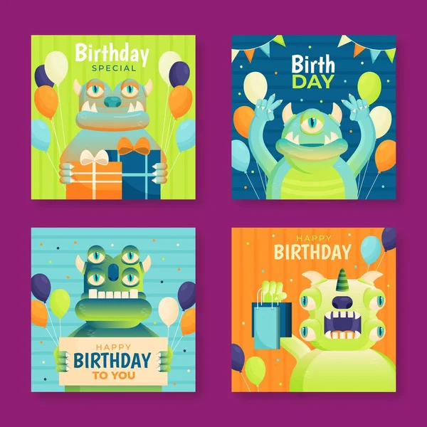 Gelukkige Verjaardag Kaart Collectie Vector Ontwerp Illustratie — Stockvector