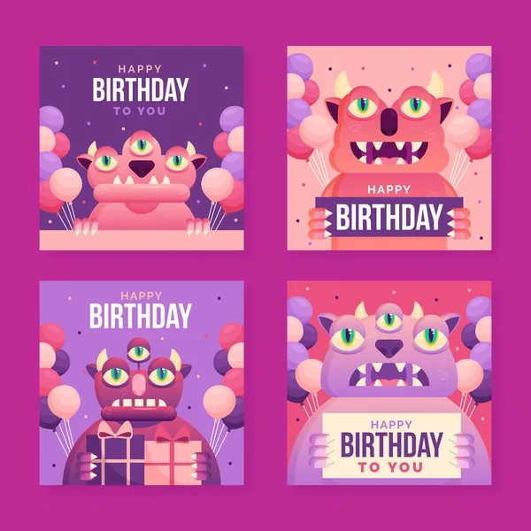 Gelukkige Verjaardag Kaart Collectie Vector Ontwerp Illustratie — Stockvector