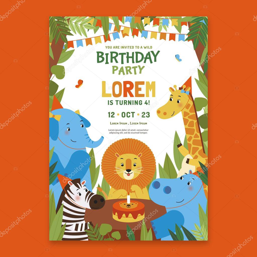 children s birthday invitation template vector design illustration