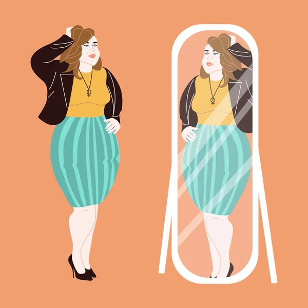 Une Jolie Fille Dans Turban Une Robe Chambre Tient Miroir — Image vectorielle