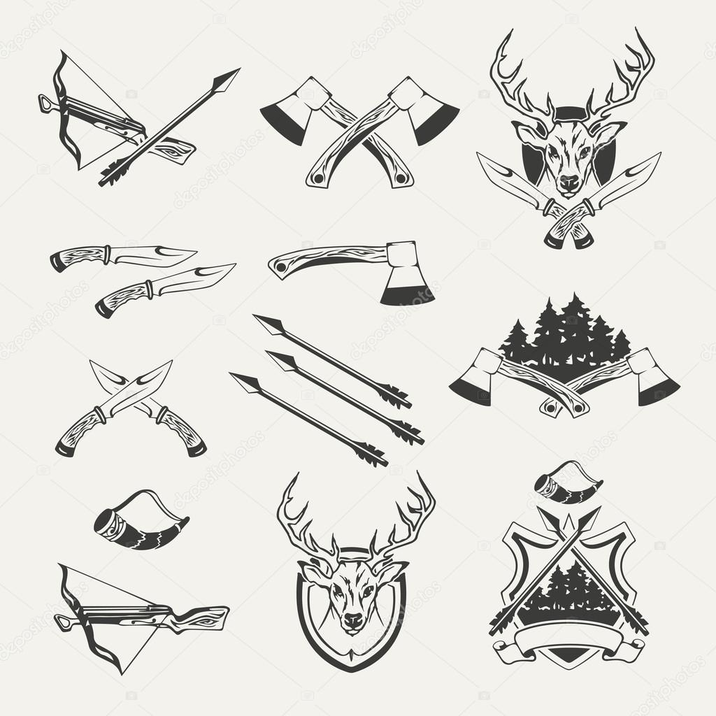 Set of hunt emblems, badges, labels and designed elements