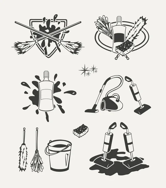 Conjunto de emblemas de limpeza, crachás, etiquetas e elementos projetados . — Vetor de Stock