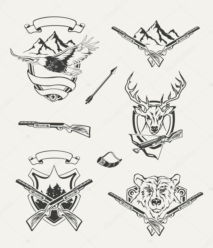 Set of hunt emblems, badges, labels and designed elements