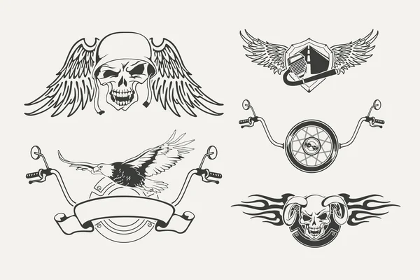 Sada motocyklu emblémy, odznaky, štítky a řešené prvky. Royalty Free Stock Ilustrace
