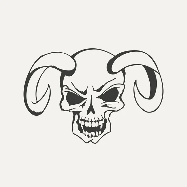Illustration de cornes avec crâne humain. Style noir et blanc — Image vectorielle