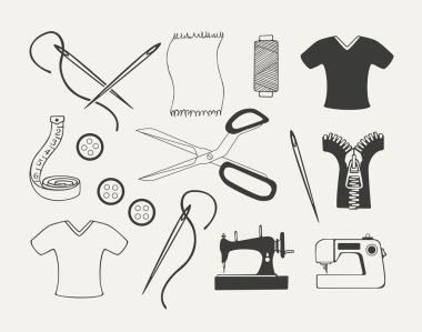 Terzilik Amblemler, rozetleri, etiketleri ve tasarlanmış öğeleri kümesi.