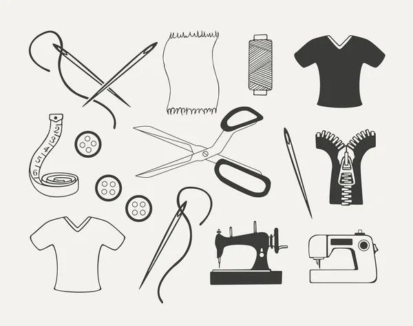 Set of dressmaking emblems, badges, labels and designed elements. Stock Illustration