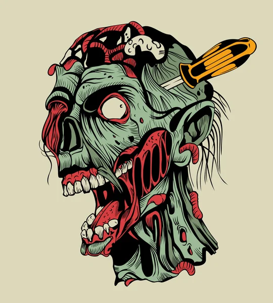 Zombie head with a screwdriver. — Stock Vector