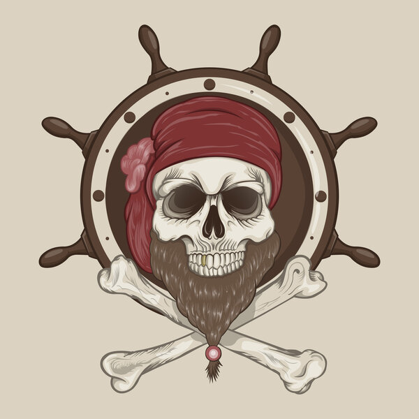 Иллюстрация пиратского черепа с бородой
.