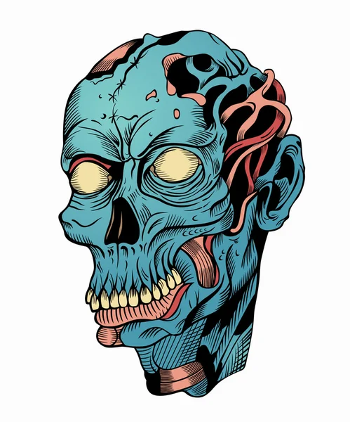 Illustration des blauen Zombiekopfes. — Stockvektor