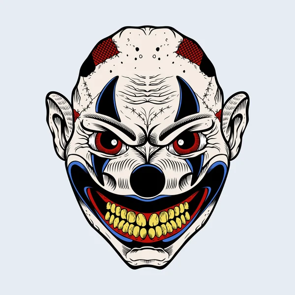 Ilustración de payaso malvado con ojos rojos . — Vector de stock