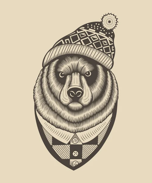 Hipster dragen in gebreide muts met pompom. — Stockvector