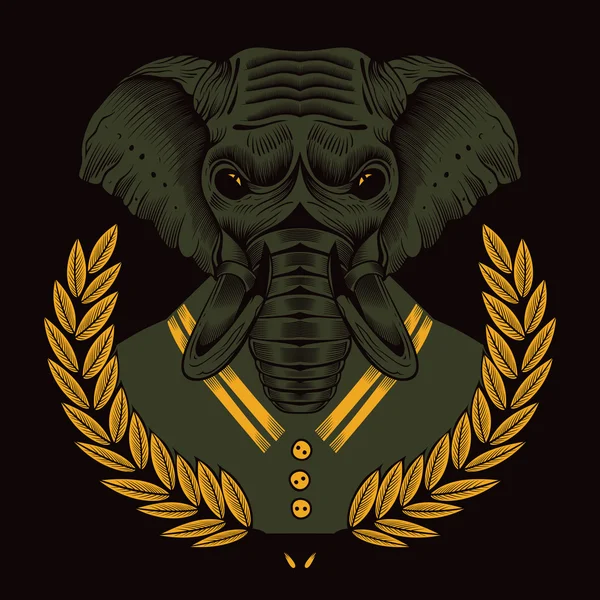 Un elefante, enmarcado por ramas de laurel en traje de marinero — Vector de stock