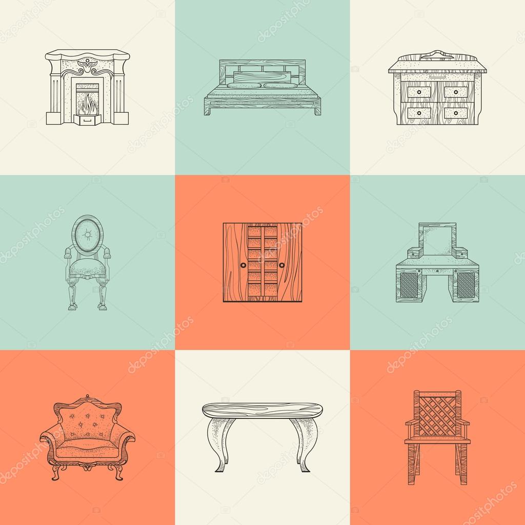 Illustrations of home furnishings.