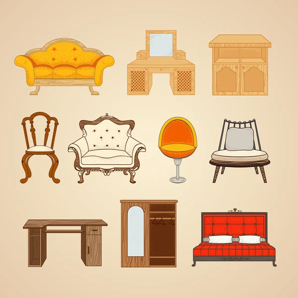 Комплект из десяти иллюстраций домашней мебели . — стоковый вектор