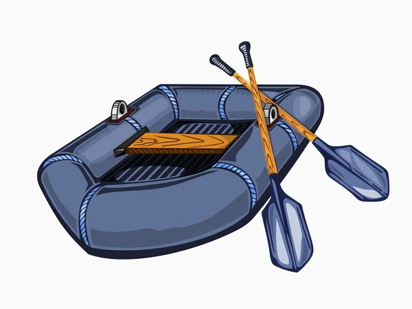 Ilustracja ponton z wiosłami. Kolorowy na białym tle. 