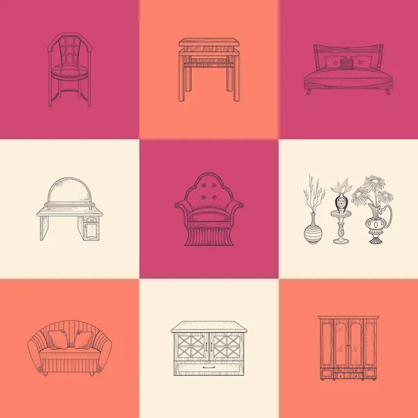 Set of illustrations furniture for home. — Stockový vektor