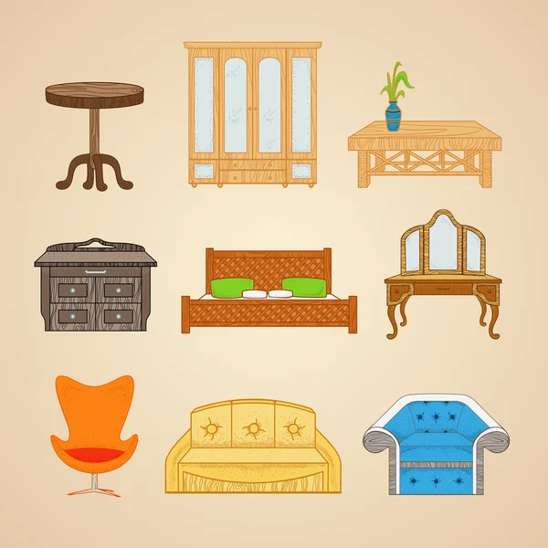 Eine Reihe von Möbeln in verschiedenen Stilen. lizenzfreie Stockillustrationen