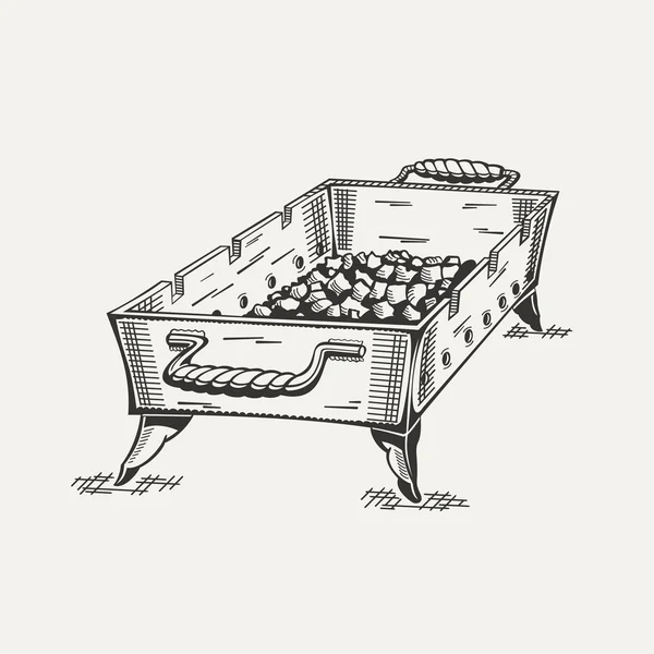 Ilustración de parrilla pintada con carbón en blanco y negro . — Archivo Imágenes Vectoriales