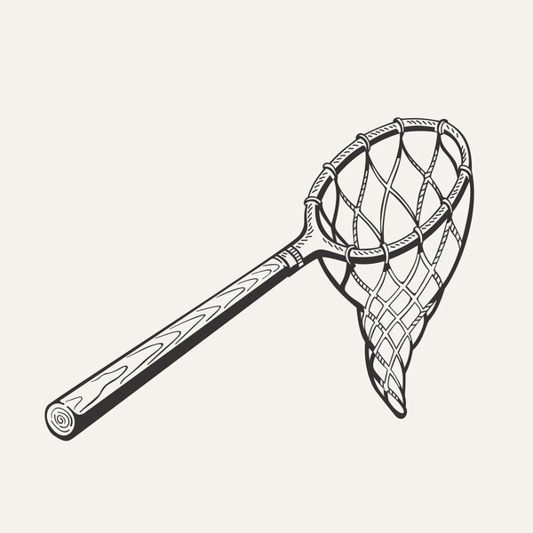 Illustration of butterfly net with handle. 