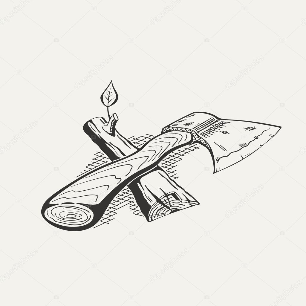 Illustration of ax and log on white background.
